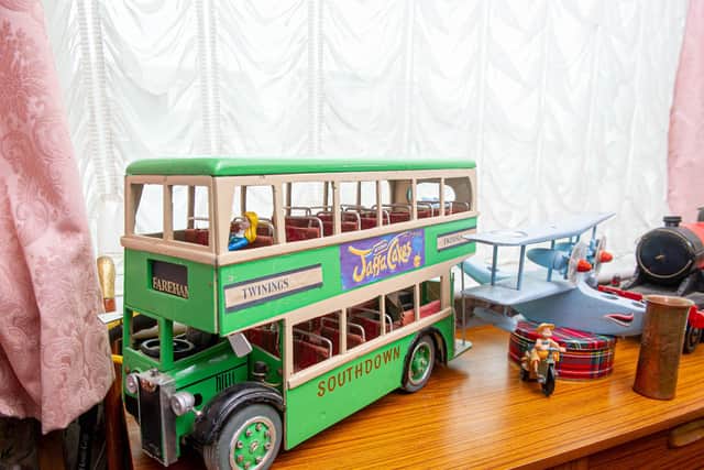 A wooden double decker bus at Cliff's home in Fareham. Picture: Habibur Rahman