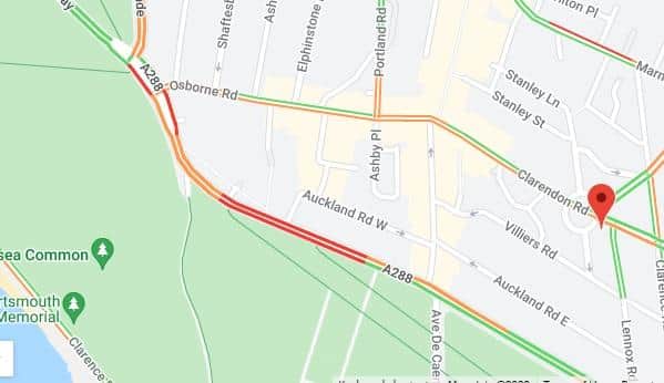AA Traffic Map shows delays in Southsea. Picture: AA Traffic