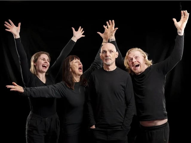The cast of A Bad Taste Show  From left to right: Poppy Lowles, Corinne Strickett, Jim Glaister and Aaron 'Skip' Bartlett