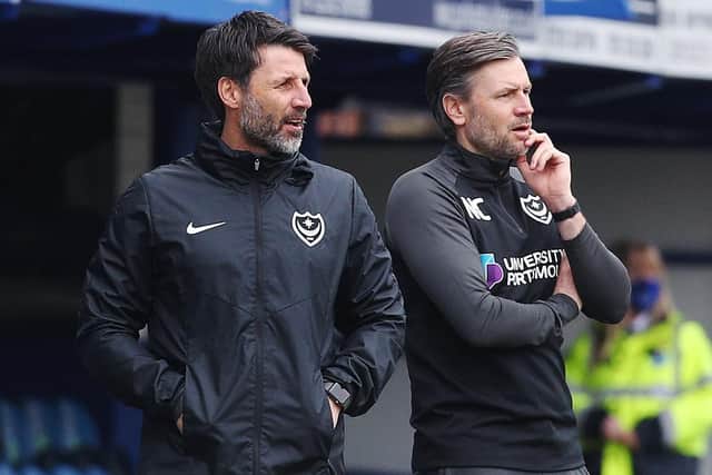 Pompey head coach Danny Cowley, left, and assistant Nicky Cowley. Picture: Joe Pepler