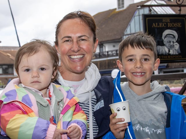 Visitors were treated to a Birds of prey display at Port Solent on Thursday, along with arts and craft for children.Pictured - Liz Gray, with Ethan, 7 and Lara, 1 from WaterloovillePhotos by Alex Shute