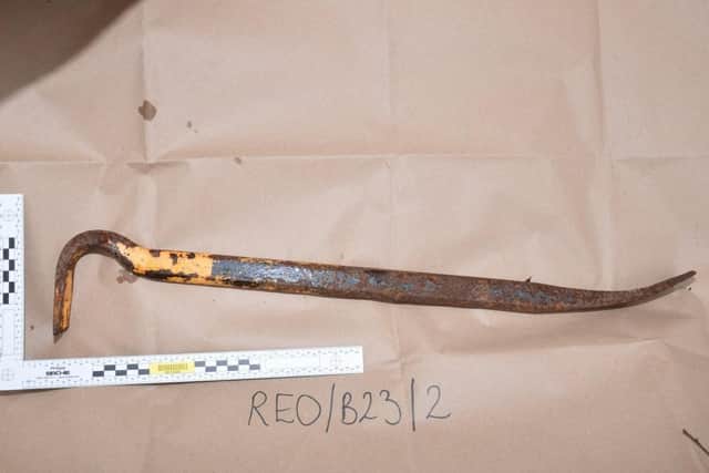 The crowbar recovered by police investigating the death of Kayleigh Dunning in Portsmouth. Mark Brandford is on trial at Portsmouth Crown Court accused of her murder. He denies the charge. Picture: Hampshire police
