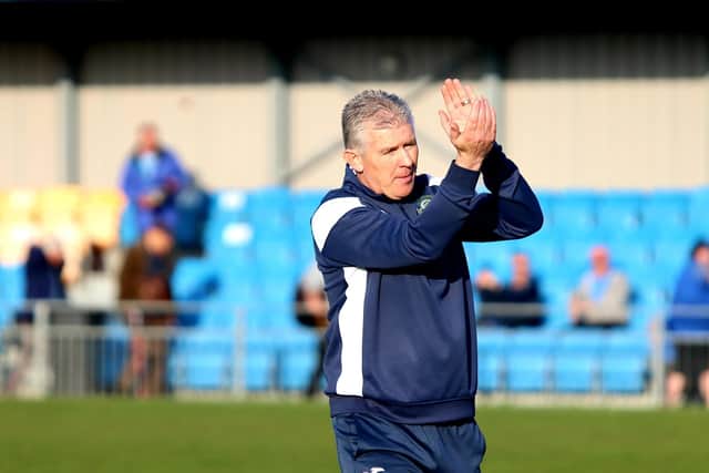 Gosport boss Shaun Gale applauds the home fans following the defeat to Taunton Picture: Tom Phillips