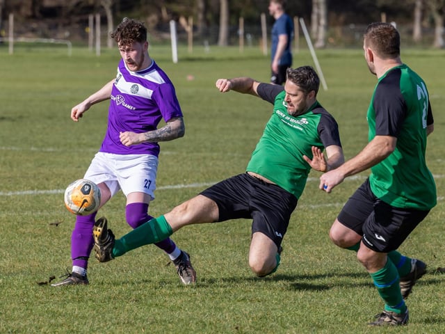 AFC Hilsea (purple) v Saturn Royale. Picture: Mike Cooter