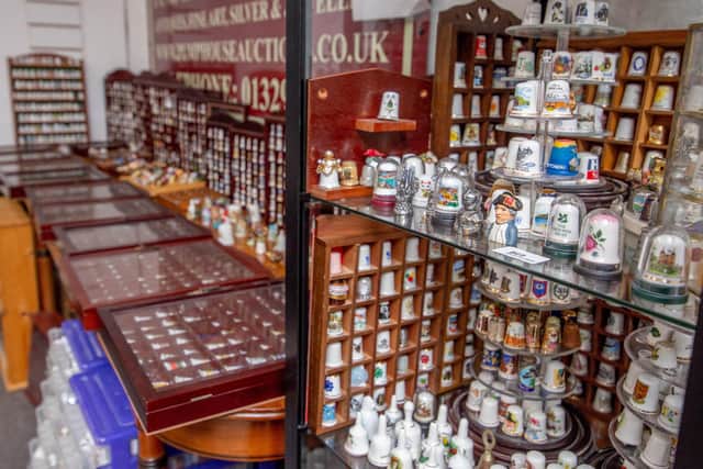 Some of the thimbles on display at Pump House Auctions, Swanmore.