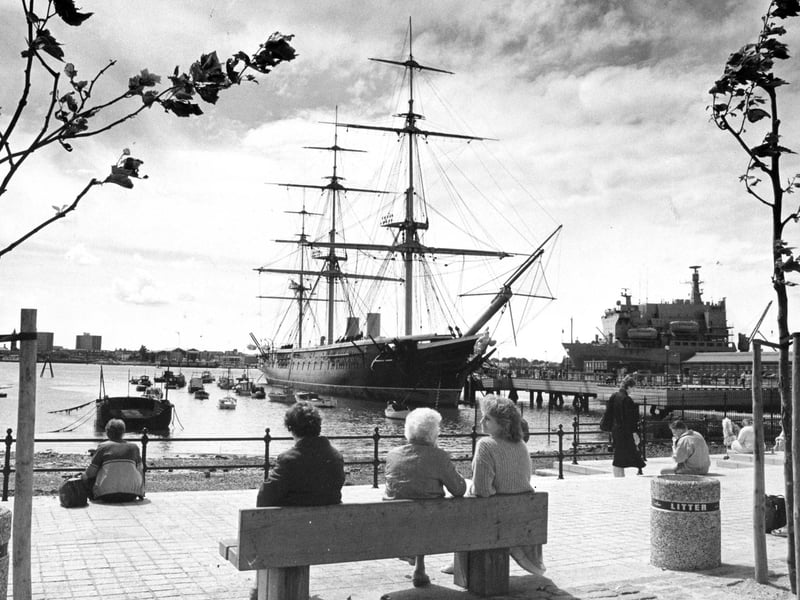 A picturesque view of HMS Warrior from the Hard, 1988. The News PP5411