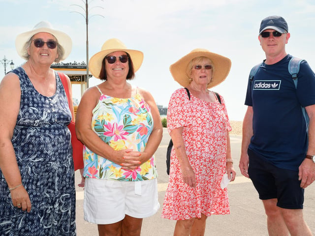 Pictured is: Rosemary, Mandy, Mags and Paul from Portsmouth enjoying a stroll on the promanade.