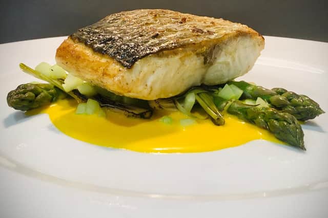 Sea bass with saffron orange sauce, by Lawrence Murphy
