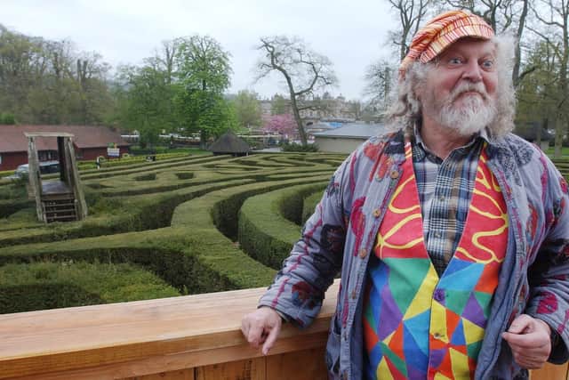 Lord Bath standing on the 10-metre tall wooden tower in the middle of the maze at the Longleat Estate in Wiltshire. Picture: Barry Batchelor/PA Wire