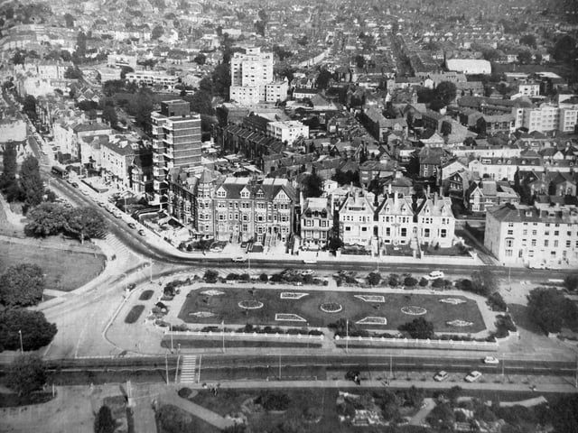 Looking northwards from above the Rock Gardens, on the seafront at Southsea. Clarence Parade and Lennox Road South can be seen leading towards the top of the aerial picture, and Florence Road to the right.