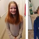 Katelyn Owen from Gosport had her head shaved for the Little Princess Trust. Pictured: Katelyn, 10, before and after her hair cut