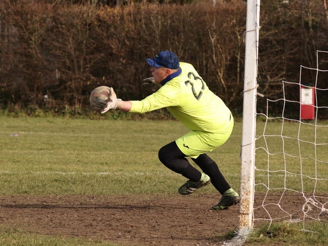 The AFC Farlington goalkeeper saves. Picture by Kevin Shipp