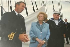 Frank Nowosielski, former captain of HMS Victory, with former prime minister Margaret Thatcher