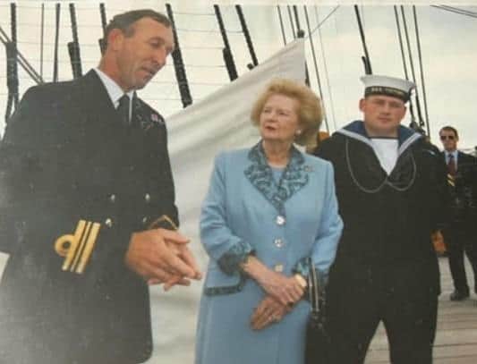 Frank Nowosielski, former captain of HMS Victory, with former prime minister Margaret Thatcher