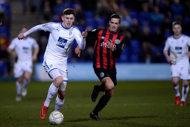 Ben Tollitt in action for Tranmere against Macclesfield in February 2018 after leaving Fratton Park in search of regular first-team football. Picture: Nathan Stirk/Getty Images