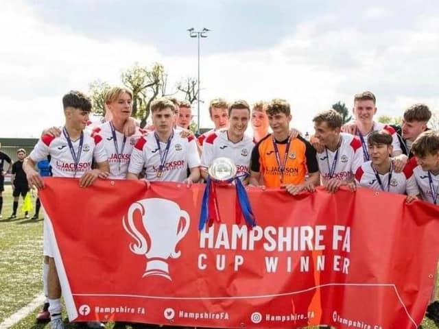 Horndean Red celebrate their Hampshire Under-18 Cup final victory.