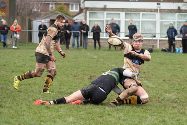Joseph Dunbar releases the ball during Portsmouth's home loss to Weybridge Vandals. Picture: Duncan Shepherd.