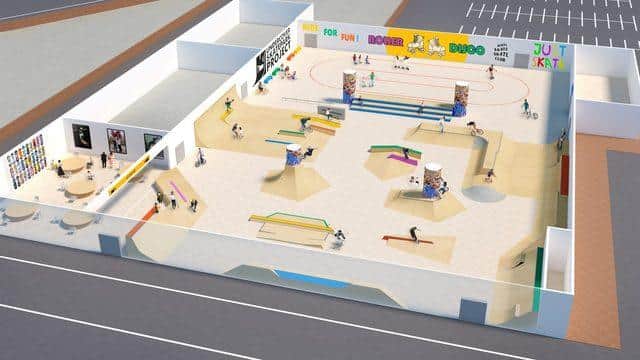An image of what the new skate park in the former Sainsbury's store will look like