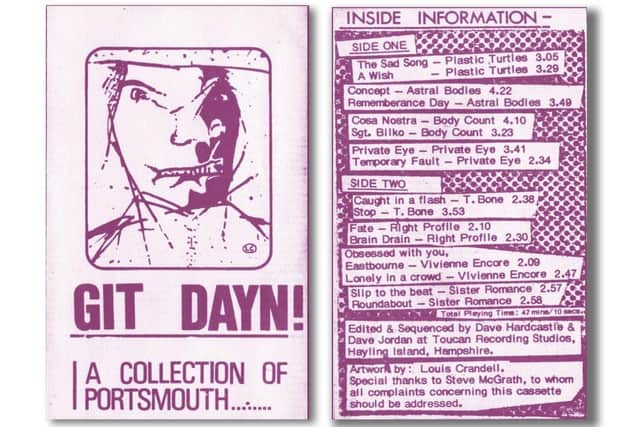 The cover of the 1981 Portsmouth music cassette compilation, Git Dayn! which is being rereleased by Brain Booster Music and Brutalist Records