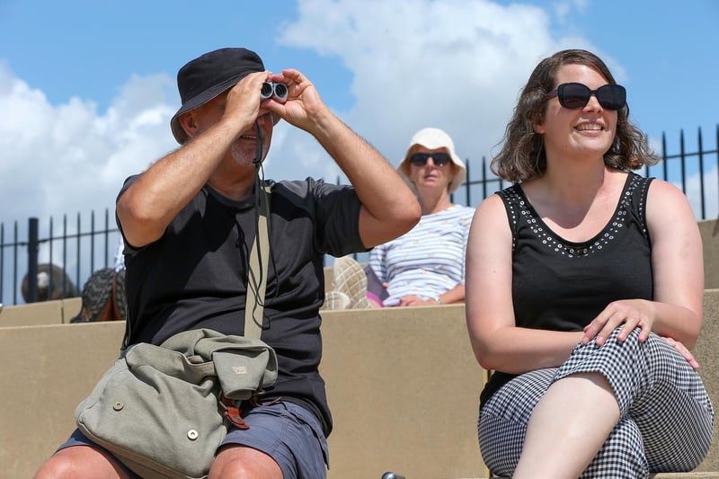 Lee Banting and Abi Mansfield watch the returning Clipper fleet after their race around the world.Picture: Chris  Moorhouse (270724-41)