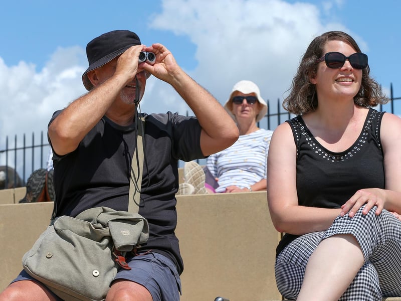 Lee Banting and Abi Mansfield watch the returning Clipper fleet after their race around the world.Picture: Chris Moorhouse (270724-41)
