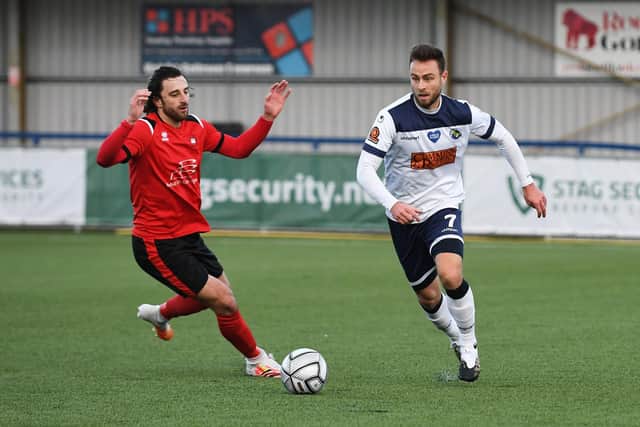Josh Taylor on the ball against Eastbourne. Picture: Neil Marshall
