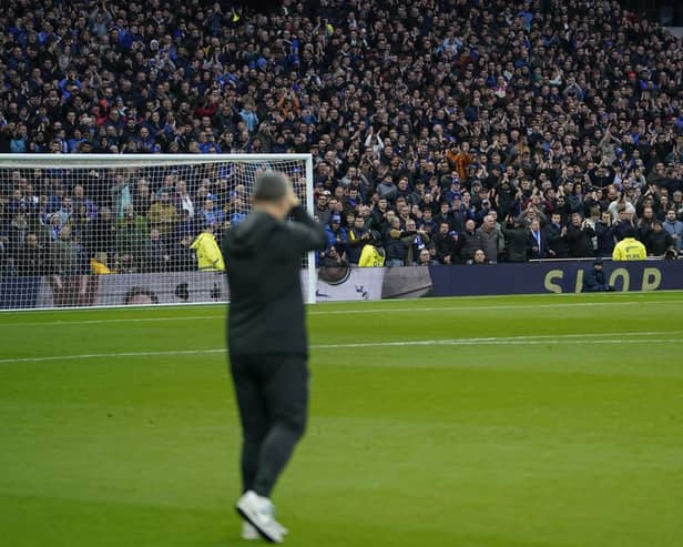 Pompey fans saluted by Simon Bassey at the Tottenham Hotspur Stadium.