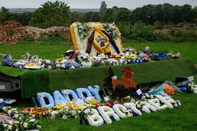 Funeral of Stephen Harrington at All Saints Church , Horndean on Wednesday 5th October 2022
Pictured: Floral tributes outside All Saints Church, Catherington Lane, Horndean
Picture: Habibur Rahman