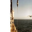 RFA Olna being shadowed by a Soviet plane in the Mediterranean in the mid-1980s. Picture: Andrew August.