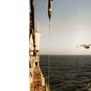 RFA Olna being shadowed by a Soviet plane in the Mediterranean in the mid-1980s. Picture: Andrew August.