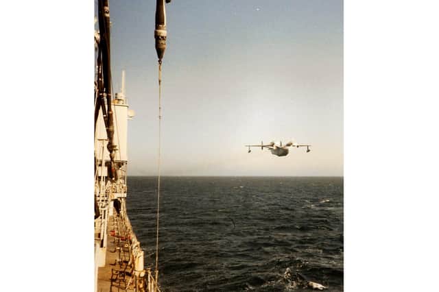 RFA Olna being shadowed by a Soviet plane in the Mediterranean in the mid-1980s. Picture: Andrew August.