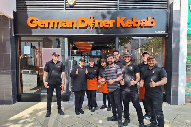 Brand new German Doner Kebab shop in Fareham opens up.
Pictured: Staff members