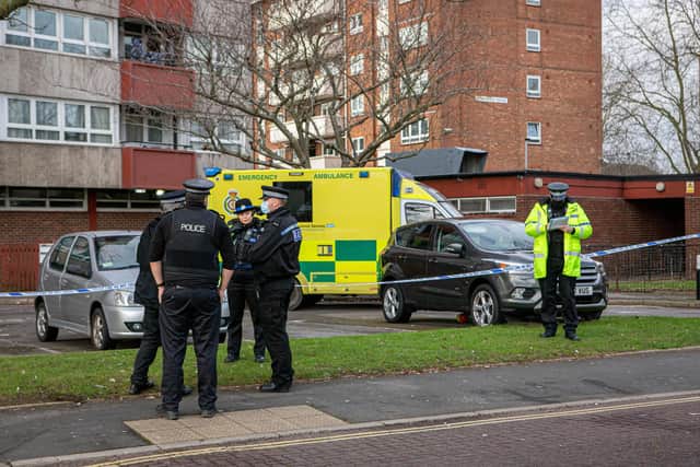Police attending the death of a man in Buckland near Pickwick House in Portsmouth on January 11, 2021. Picture: Habibur Rahman