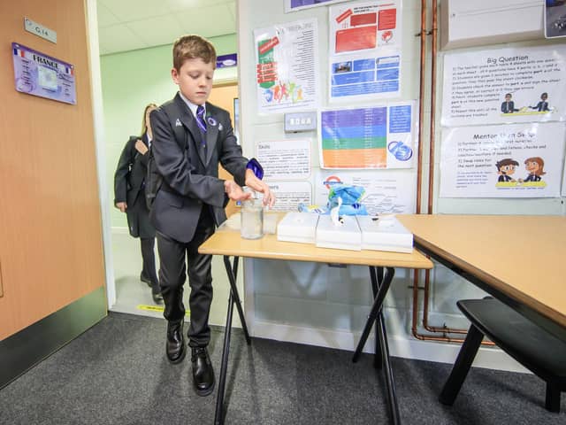 A pupil uses hand sanitiser has he enters a classroom at a school in Yorkshire, where students returned earlier this week 
Picture: Danny Lawson/PA Wire