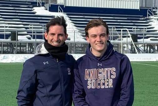 Loving life in the USA - Jaymee Highcock, left, with Liam Kelly, son of Pompey's player development manager Mark