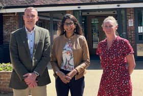 Suella Braverman MP with Rowans Hospice Chief Executive Iain Cameron and Clinical Director Jo Fricker.