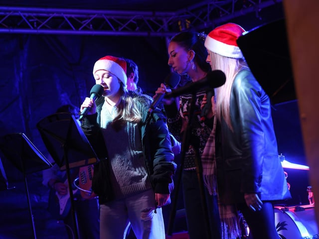 Singers entertain the crowds at Gosport Christmas Lights Switch On.