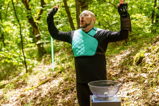 Roy celebrates a win during one of the tasks on Channel 4's new reality gameshow The Hunt: Prey vs Predator (Picture: Channel 4/Pete Dadds)