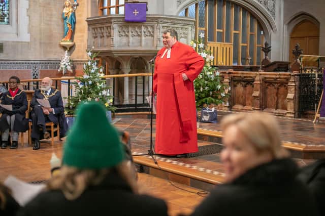 Comfort and Joy Cash Handout at St Marys Church, Fratton, Portsmouth on Friday 16th December 2022

Pictured: Canon Bob White giving a speech

Picture: Habibur Rahman