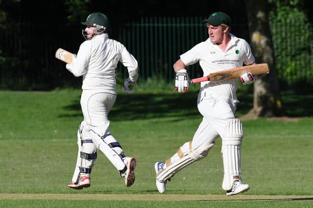 Harry Robbins, right, struck his second hundred of 2022 - and colleague Ian Onions also reached three figures in the Hampshire League win over neighbours Waterlooville 2nds. Picture: Neil Marshall