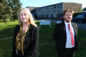 Housing solicitor Tina Smith who is warning of a 'tsunami' in possession claims, with paralegal Thomas Eacott, both of Swain & Co, outside Havant Justice Centre. Picture: Chris Moorhouse