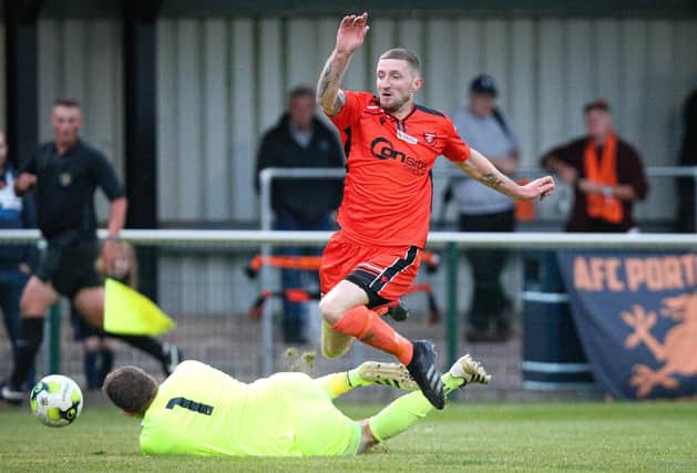Lee Wort bagged his 10th goal of the season in AFC Portchester's League Cup win at Hamble. Picture: Chris Moorhouse