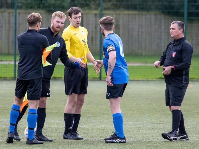 Burrfields (yellow) v Horndean United. Picture by Alex Shute
