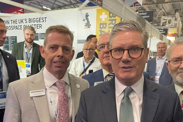 LIFT OFF: Barnbrook Systems managing director Andrew Barnett, left, met Prime Minister Keir Starmer at the 2024 Farnborough International Airshow. Barnbrook is returning to the airshow for the 15th consecutive time in 2026.