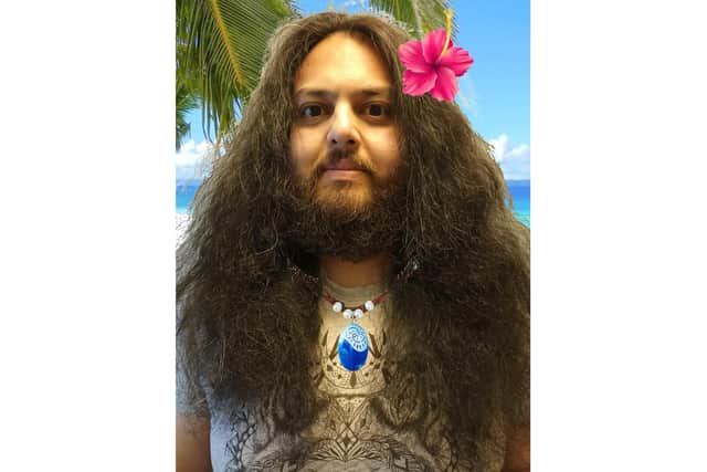 Portsmouth comic Sunjai Arif as Disney's Moana. He is chopping his hair off for The Little Princess Trust