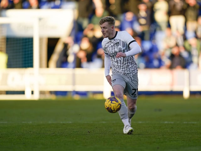 Jack Sparkes attempts to drive Pompey forward against Shrewsbury. Picture: Jason Brown/ProSportsImages