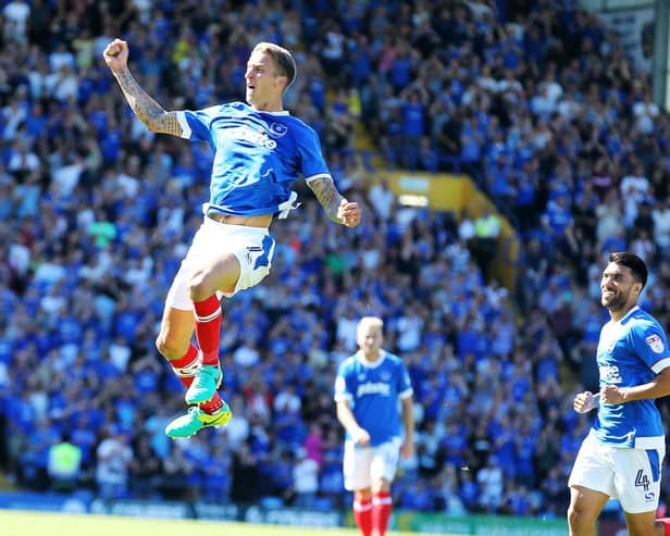 Carl Baker marked his August 2016 debut for Pompey with a goal against Carlisle. Picture: Joe Pepler