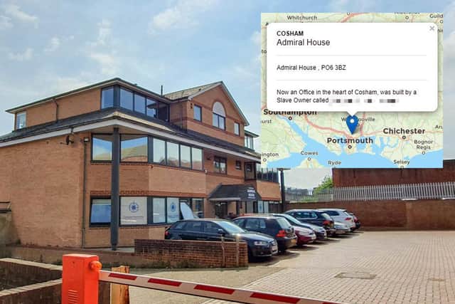 Admiral House in Cosham and the Topple the Racists map with the error. Picture: Habibur Rahman/Topple the Racists