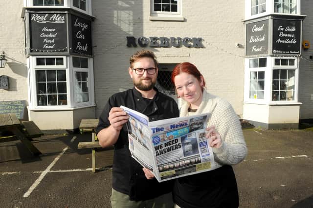 Landlords of The Roebuck Inn, Wickham, Oliver and Sara.

Picture: Sarah Standing (290121-1737)
