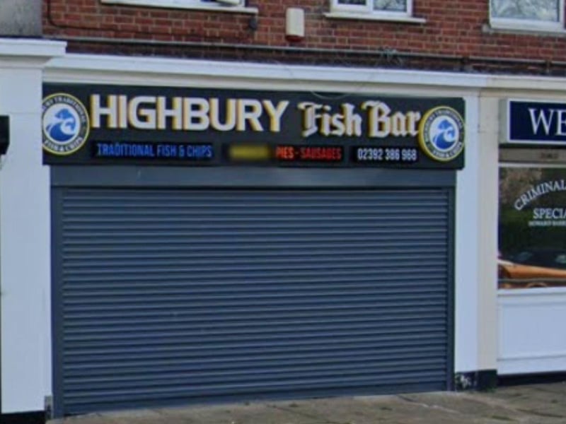 Highbury Fish Bar, at 2 Highbury Buildings in Portsmouth Road, Cosham, was given top marks - five-out-of-five - following an assessment on October 3 2022.